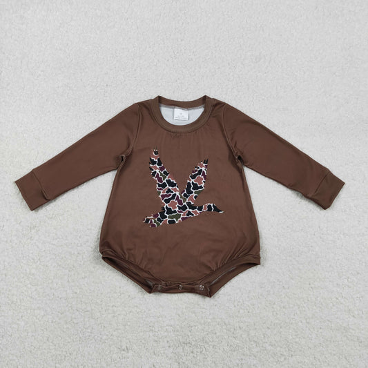 LR2777 baby girls camo duck brown long sleeves romper
