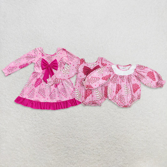 Matching Baby girls Christmas bow pink pie dress romper clothing
