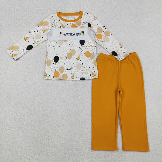 BLP1299 boys HAPPY NEW YEAR yelow outfits embroidery