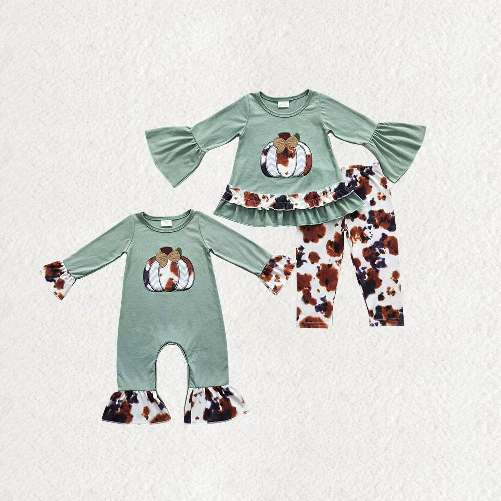 Matching Baby girls Halloween pumpkin outfits romper clothing embroidery