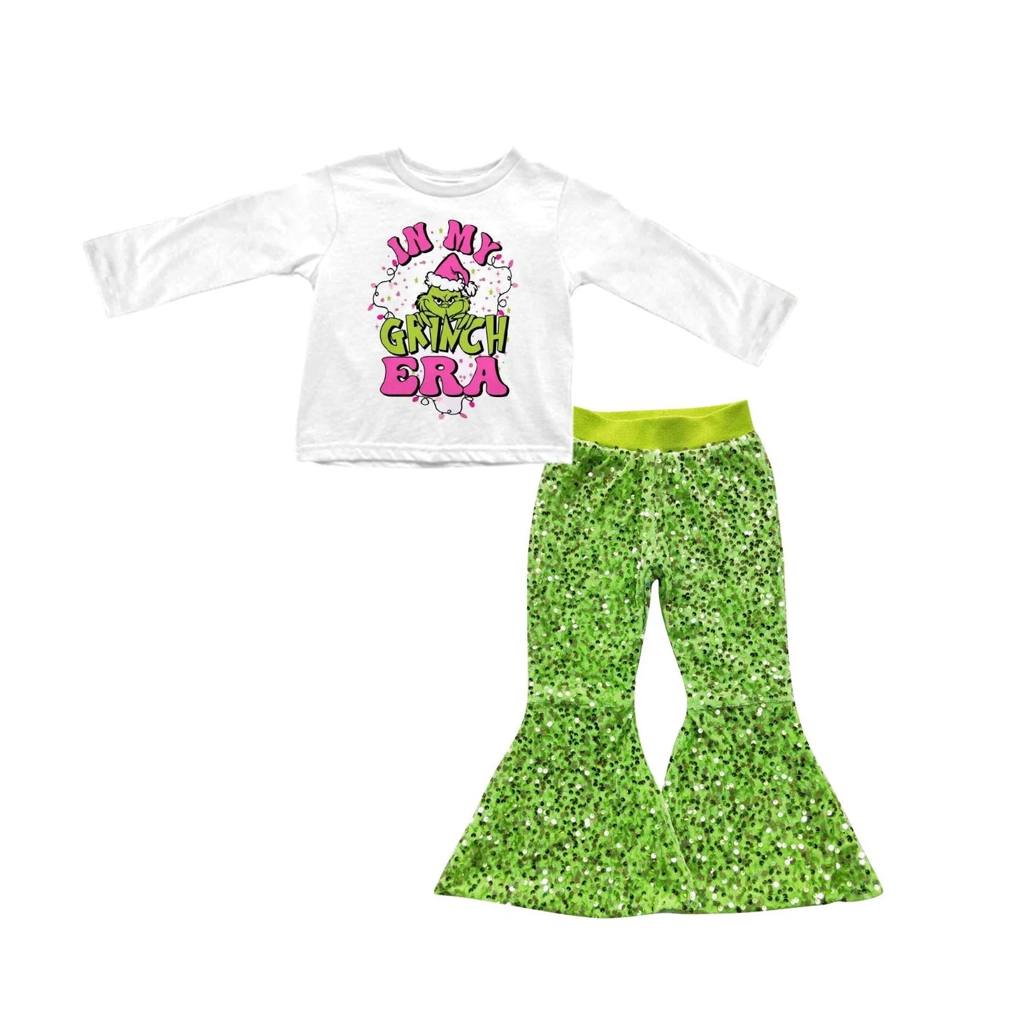 GLP1899 Girls Christmas Green Outfits Sequined Pants