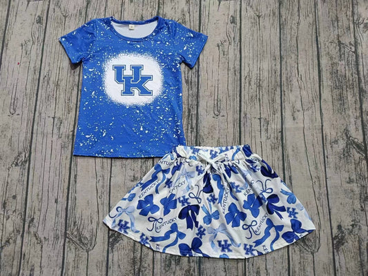 MOQ 3 Custom design baby girls UK blue bow skirt team outfit