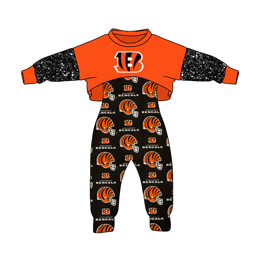 MOQ 3 Custom design baby Girls Bengals Outfits 2pcs team clothing