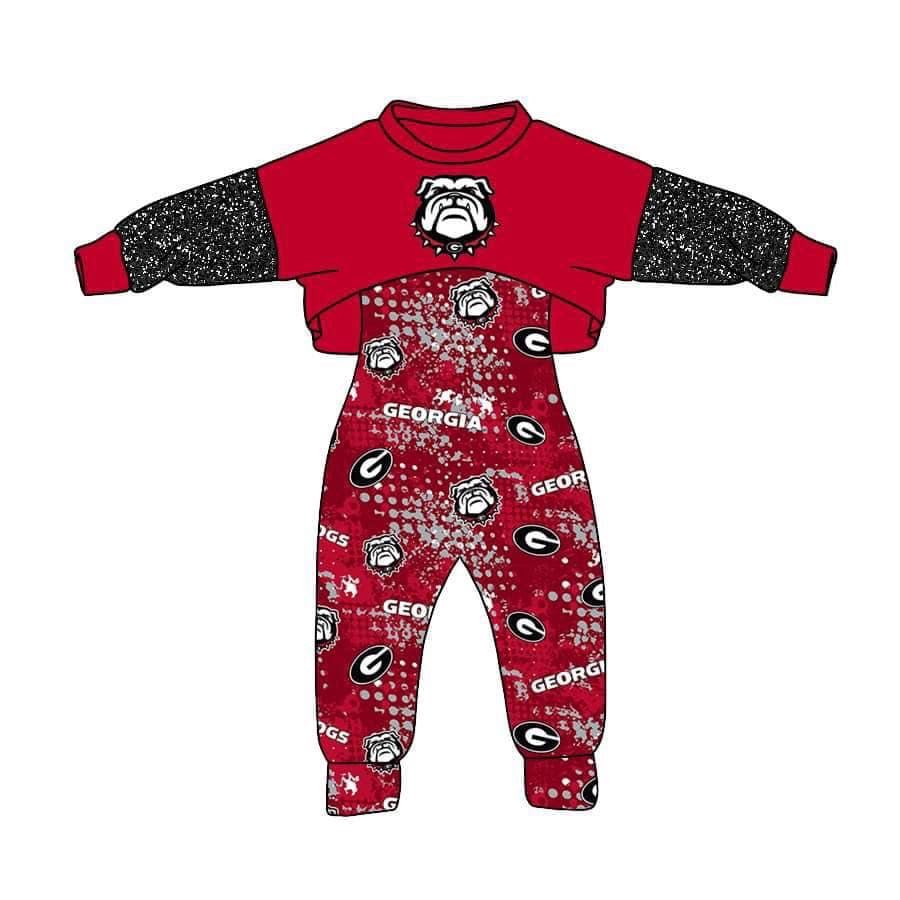 MOQ 3 Custom design baby Girls Bulldog Outfits 2pcs kids team clothing