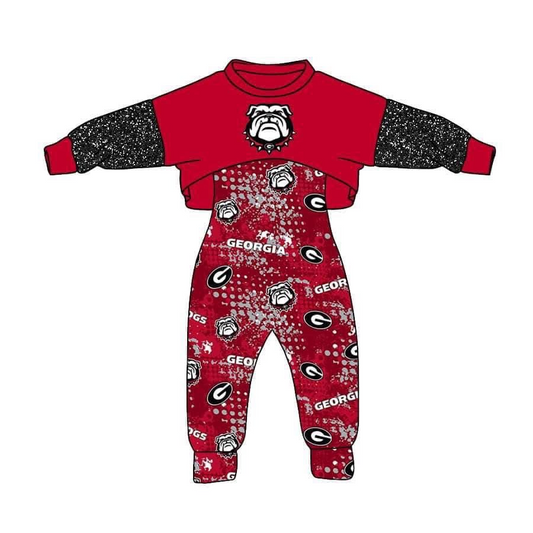 MOQ 3 Custom design baby Girls Bulldog Outfits 2pcs kids team clothing