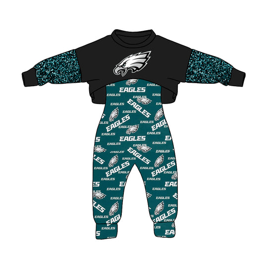 MOQ 3 Custom design Girls Eagles Outfits 2pcs