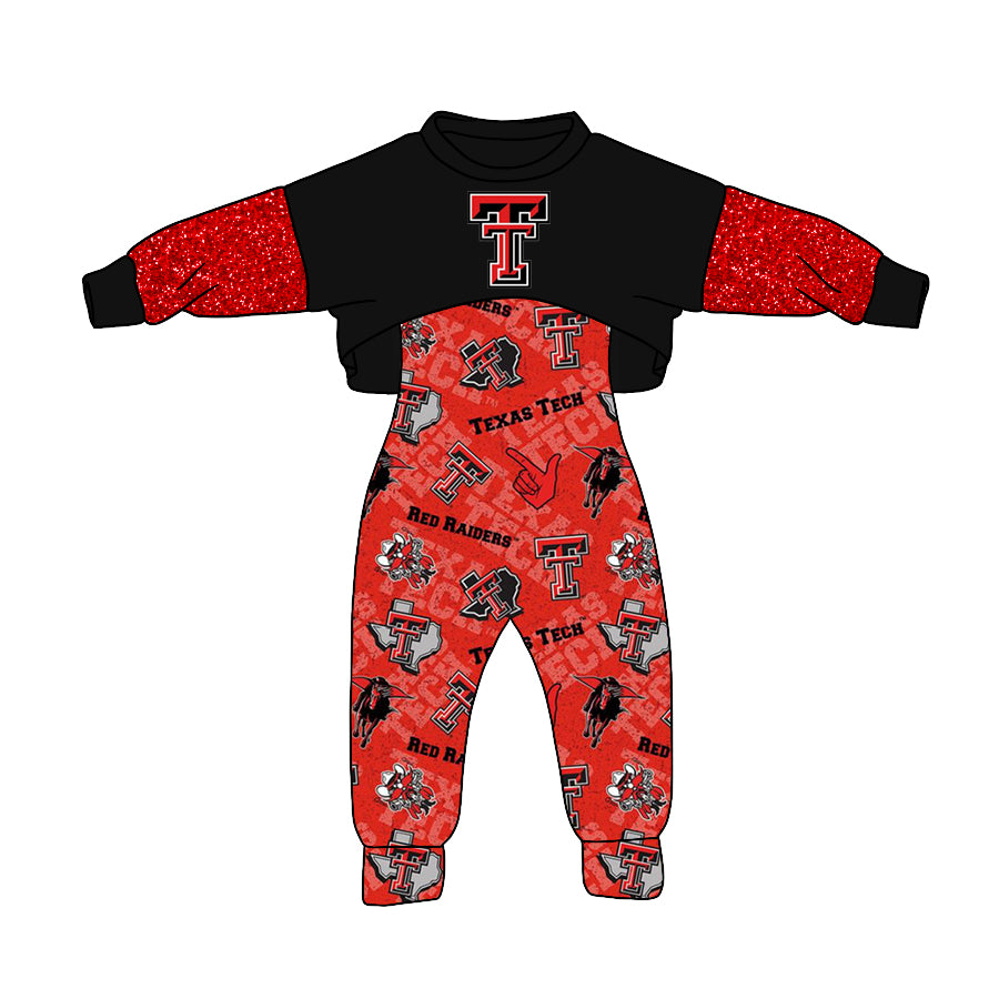 Custom design Girls TEXAS TECH Outfits 2pcs kids team clothing