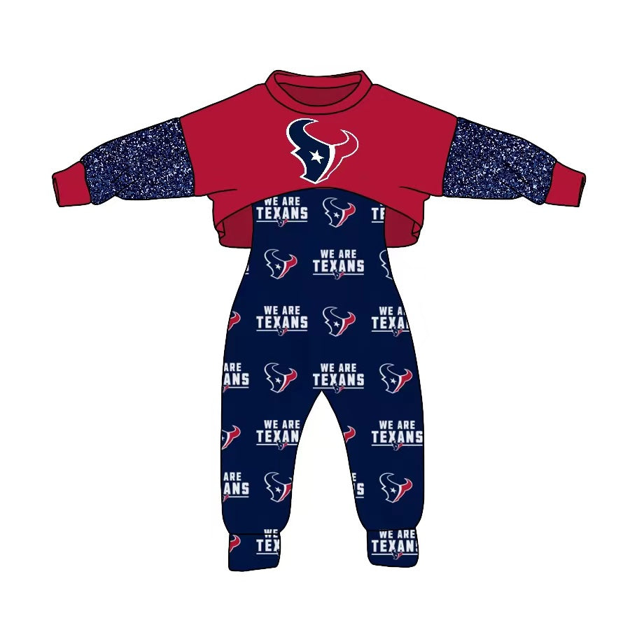MOQ 3 Custom design Girls TEXANS Outfits 2pcs
