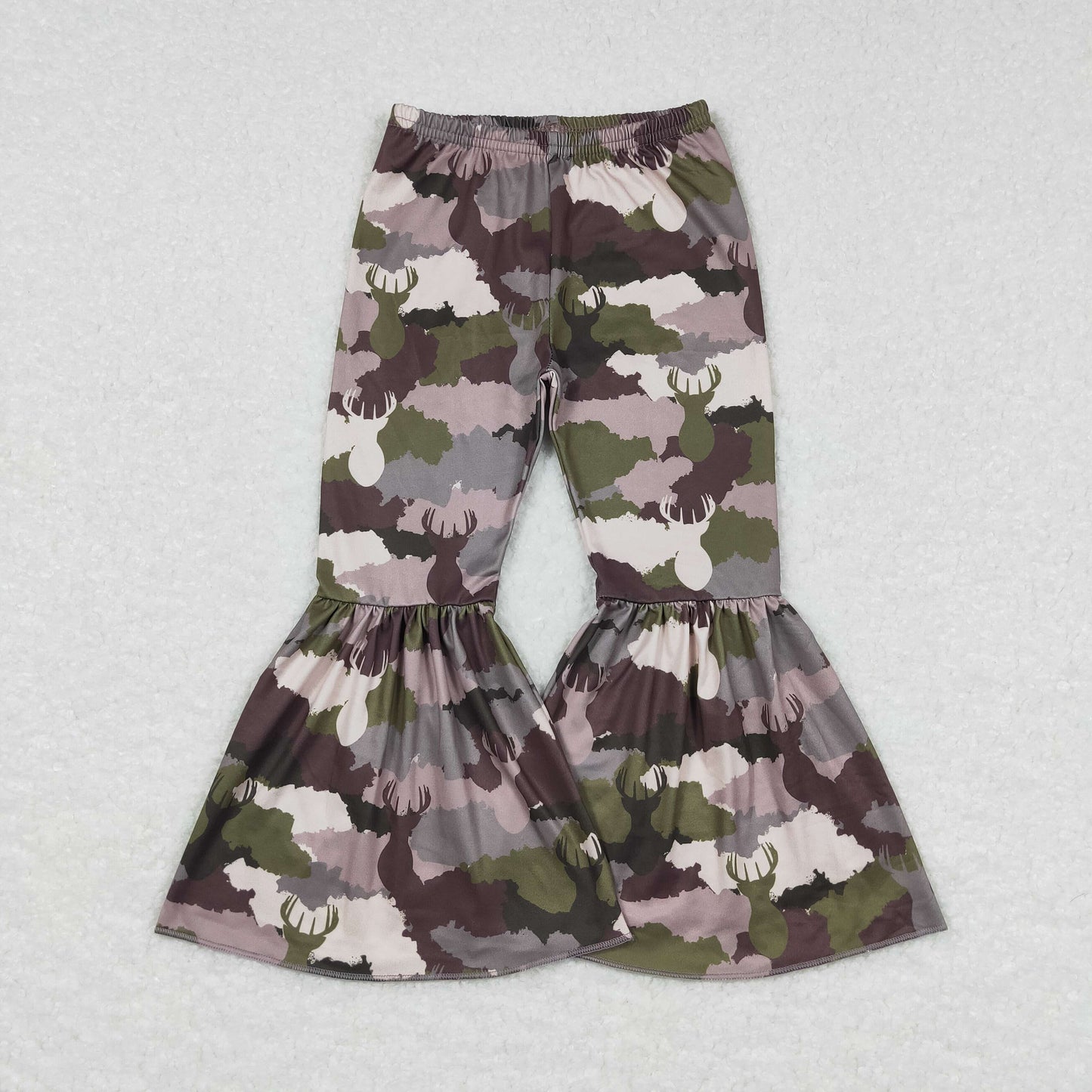 P0310 Girls Camo Deer Bell Bottom Pants