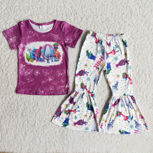 B17-4 Girls cartoon print Purple Outfit