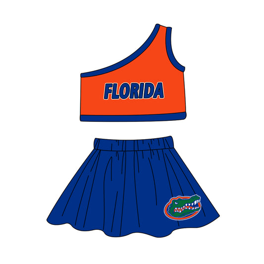 Custom design moq is 3 baby girls FLORIDA top skirt girls team outfits