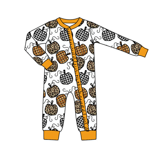 MOQ 3 Custom Baby boys pumpkin zipper romper long sleeves