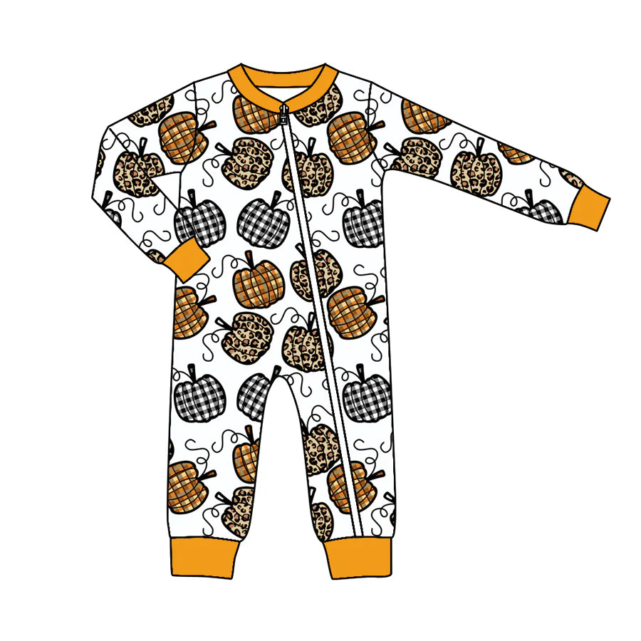 MOQ 3 Custom Baby boys pumpkin zipper romper long sleeves