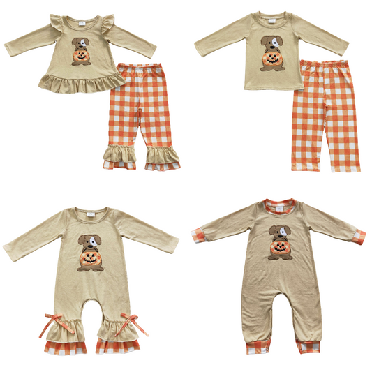 Matching Baby girls boys Halloween dog outfits embroidery clothing