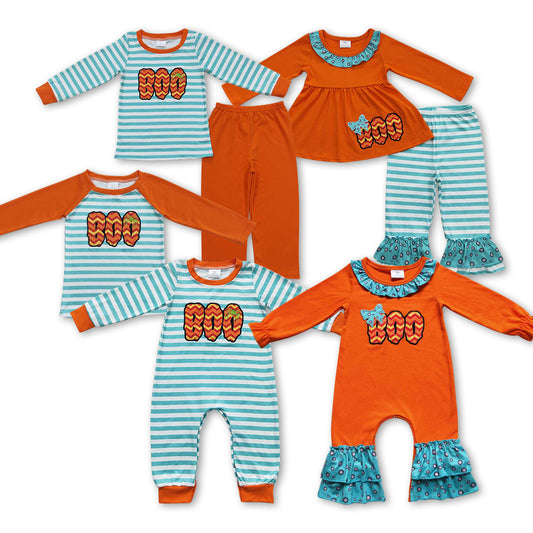 Matching Baby girls boys orange boo outfits embroidery clothing