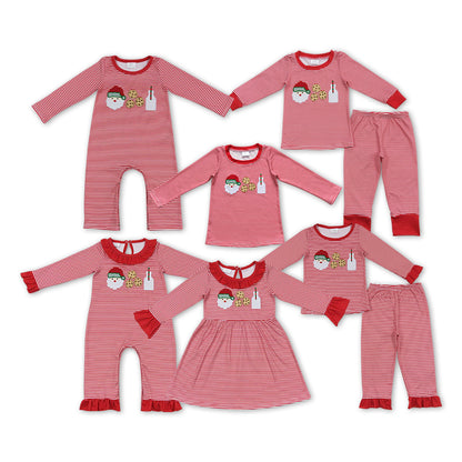 Matching Baby boys girls Christmas cookies red outfits embroidery