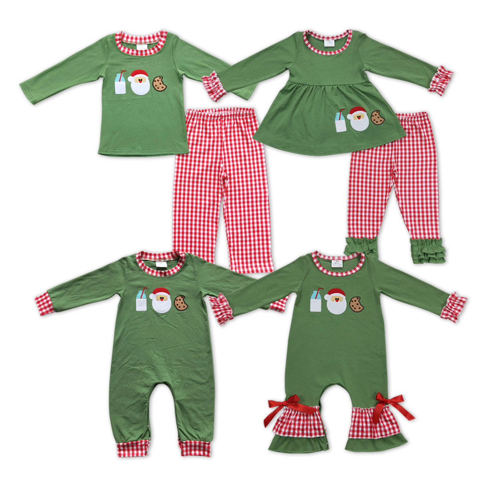 Matching Baby girls boys Christmas cookies outfits embroidery clothing