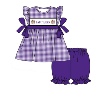 Custom design moq is 3 baby girls LSU team outfits