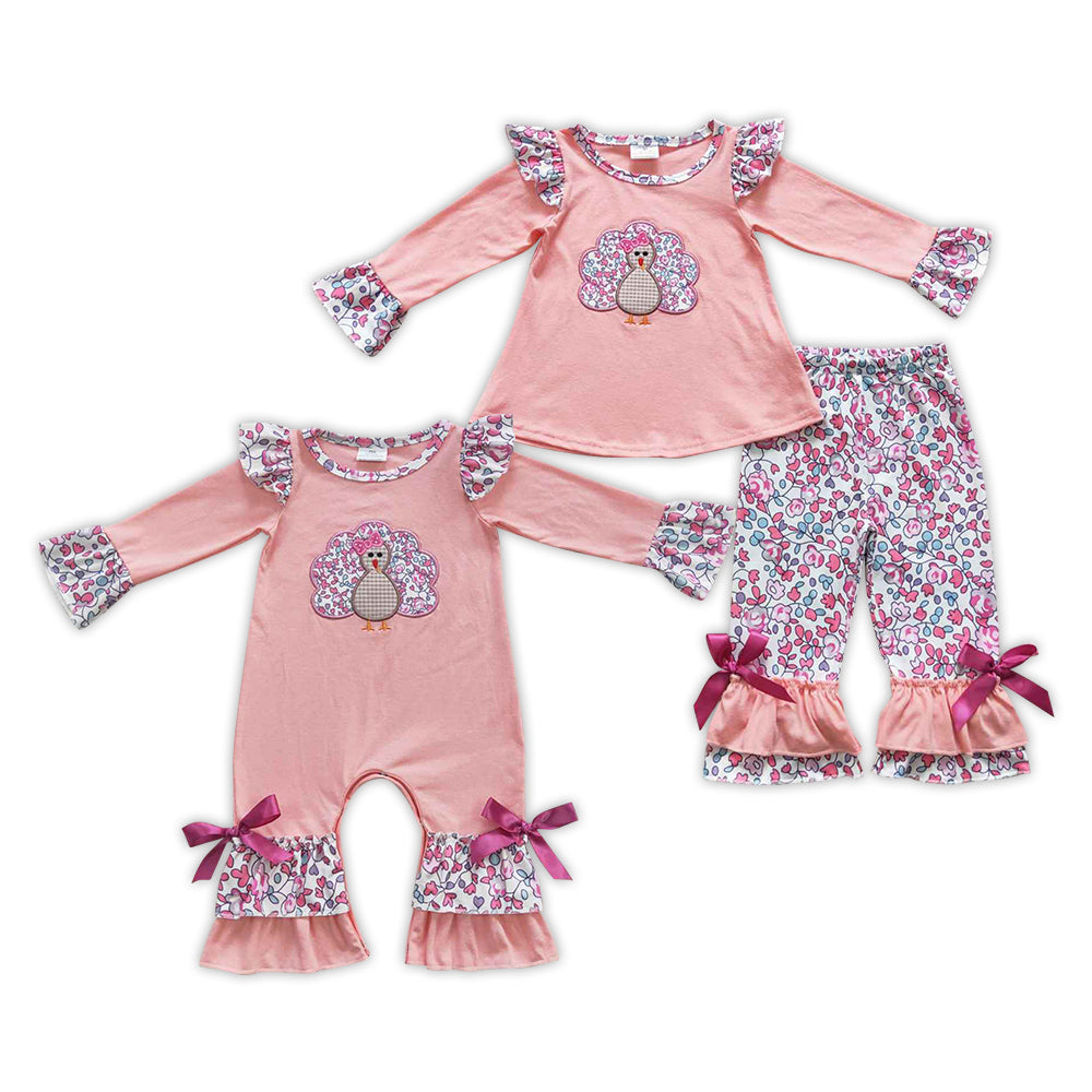 Matching Baby girls boys Thanksgiving turkey outfits embroidery clothing