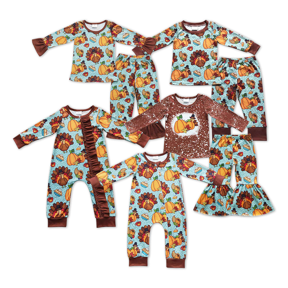 Matching Baby girls boys turkey brown pajamas outfits clothing