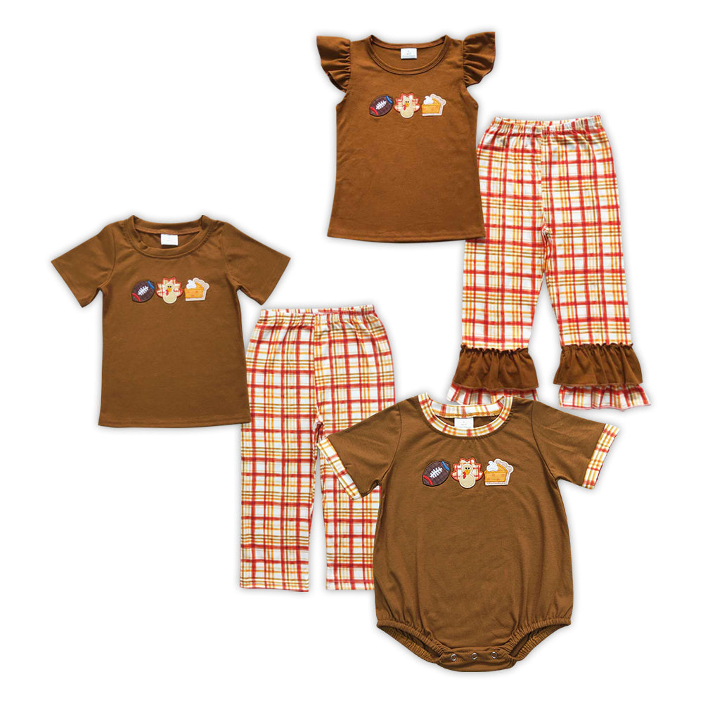 Matching Baby girls boys Thanksgiving turkey outfits embroidery clothing