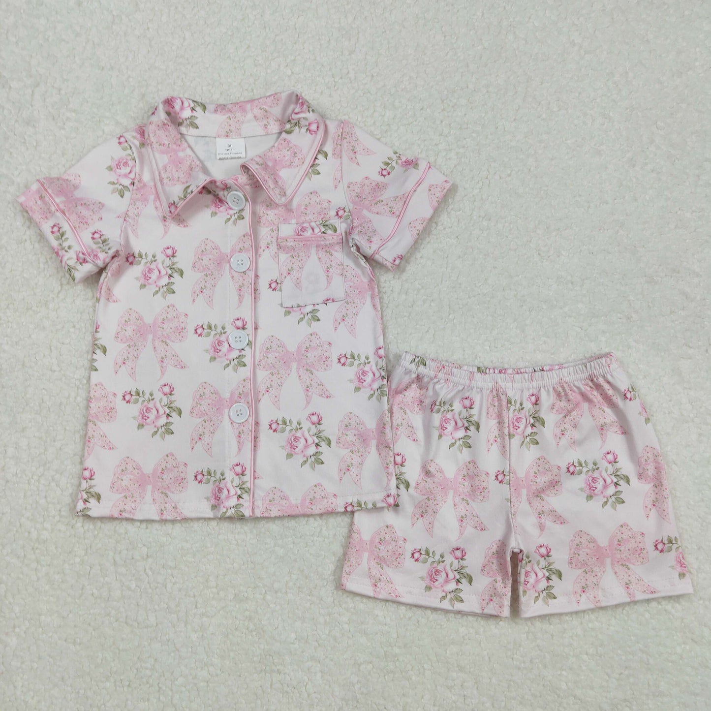 GSSO1780 girls pink bow floral shorts pajamas