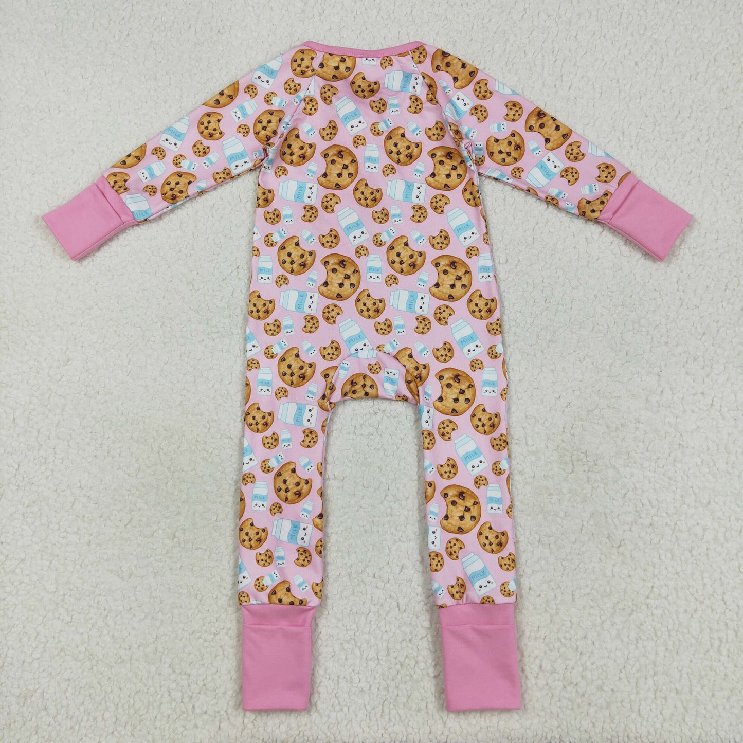 LR2398 baby girls cookie milk zipper pink romper