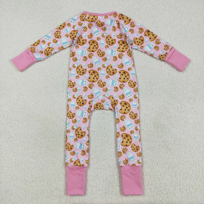 LR2398 baby girls cookie milk zipper pink romper