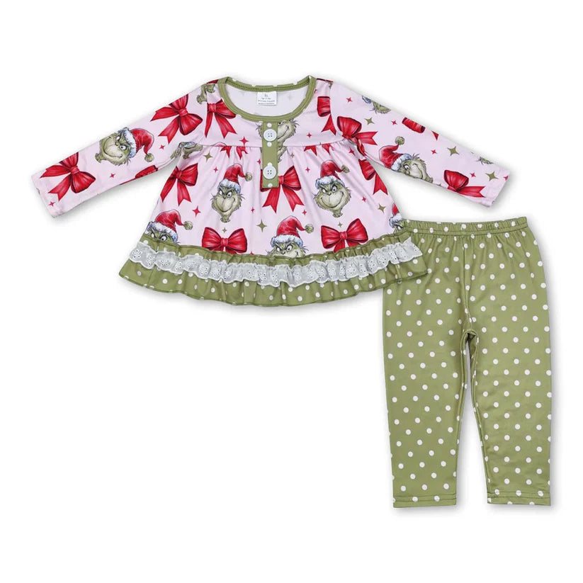 Matching Baby girls Christmas cartoon bow romper & set clothing