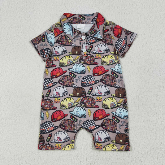SR3067 Baby boys brown hat button romper