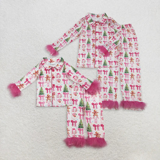 Family Matching Adult Baby girls Santa bow rose furry clothing pajamas