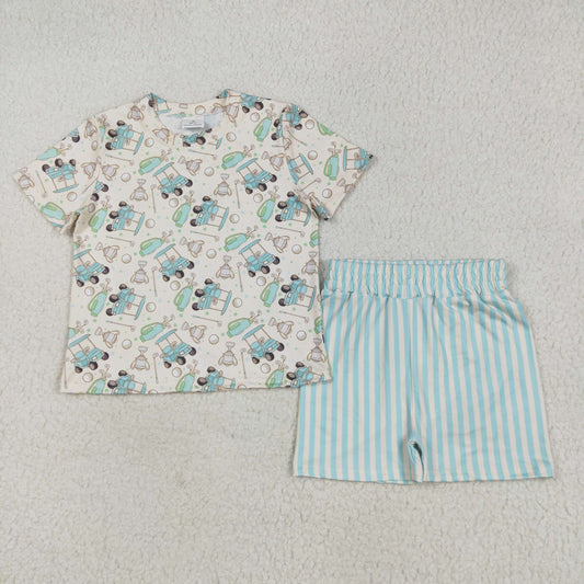 GSSO2614 baby girls short sleeve golf blue stripe shorts outfits