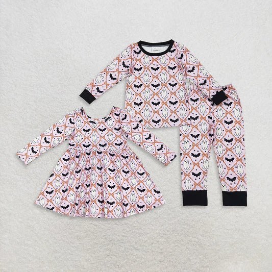 Matching Baby girls Halloween bat dress pajamas