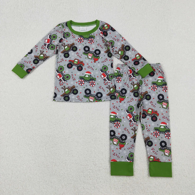 Matching Baby boys Christmas tractor romper pajamas clothing
