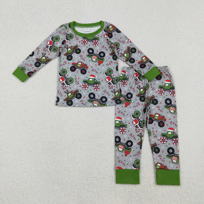 Matching Baby boys Christmas tractor romper pajamas clothing