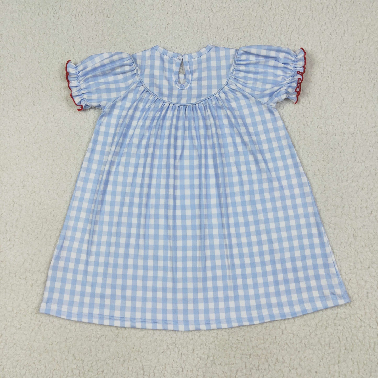 GSD2275 girls blue checkered form Dress smocked