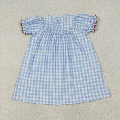 GSD2275 girls blue checkered form Dress smocked