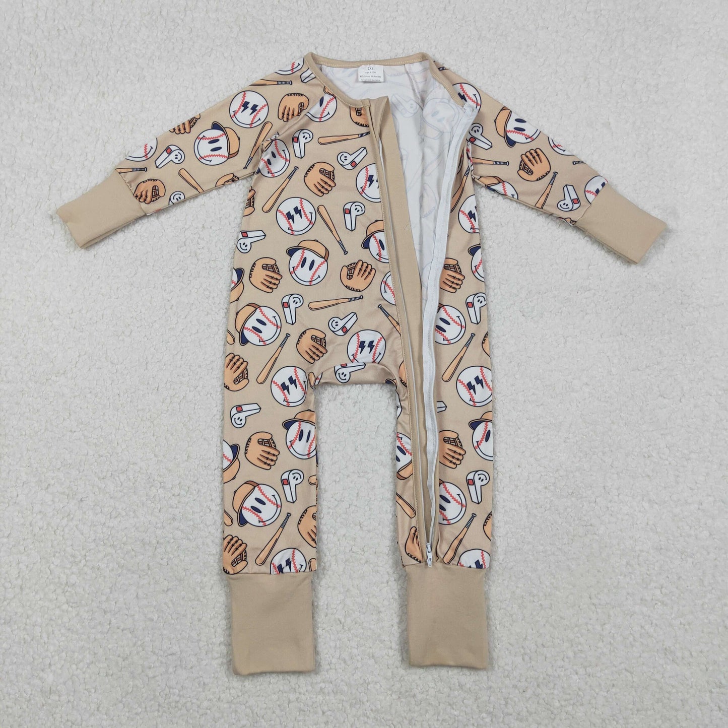 LR2816 baby boys baseball long sleeves zipper romper