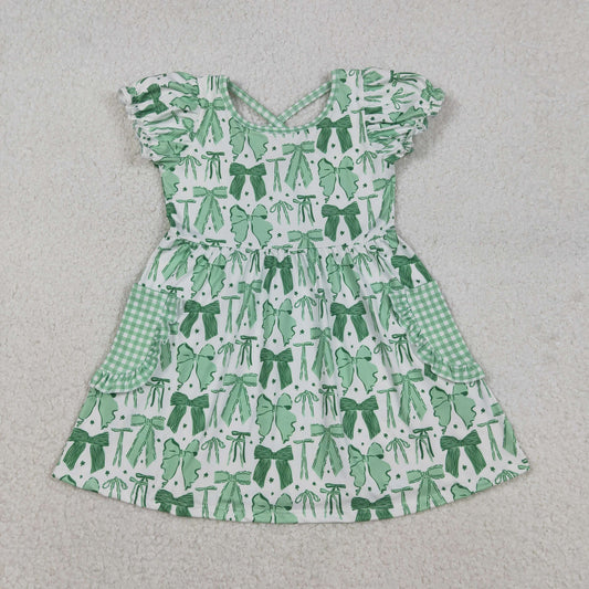 GSD2903 Baby Girls St Patrick's Day green bow puff sleeve pocket dress