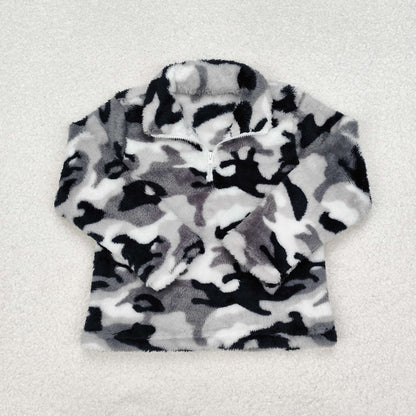 BT0744 Boys green camouflage zipper Pullover top