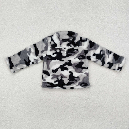 BT0744 Boys green camouflage zipper Pullover top