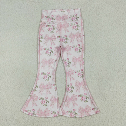 P0768 baby girls pink flower long pant yoga