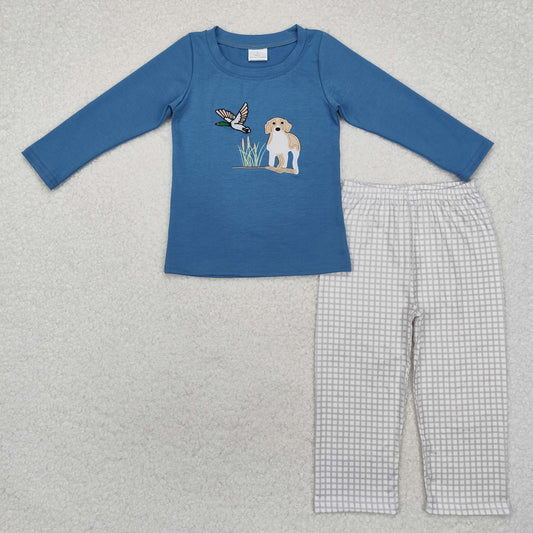 BLP0919 Boys embroidered puppy duck plaid pant Pajamas