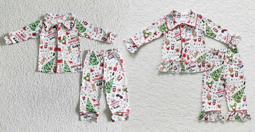 5.5 Matching Baby boys girls Christmas long sleeve button pajamas