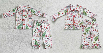 5.5 Matching Baby boys girls Christmas long sleeve button pajamas