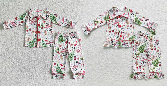 5.5 Matching Baby boys girls Christmas long sleeve button pajamas