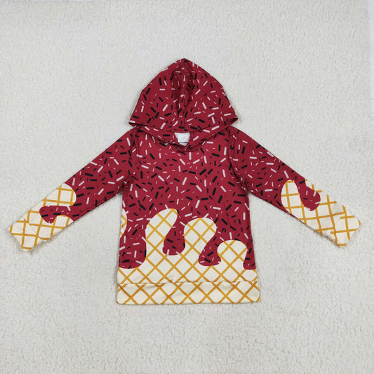 BT1273 baby boys dark red Ice cream waffles hoodies top