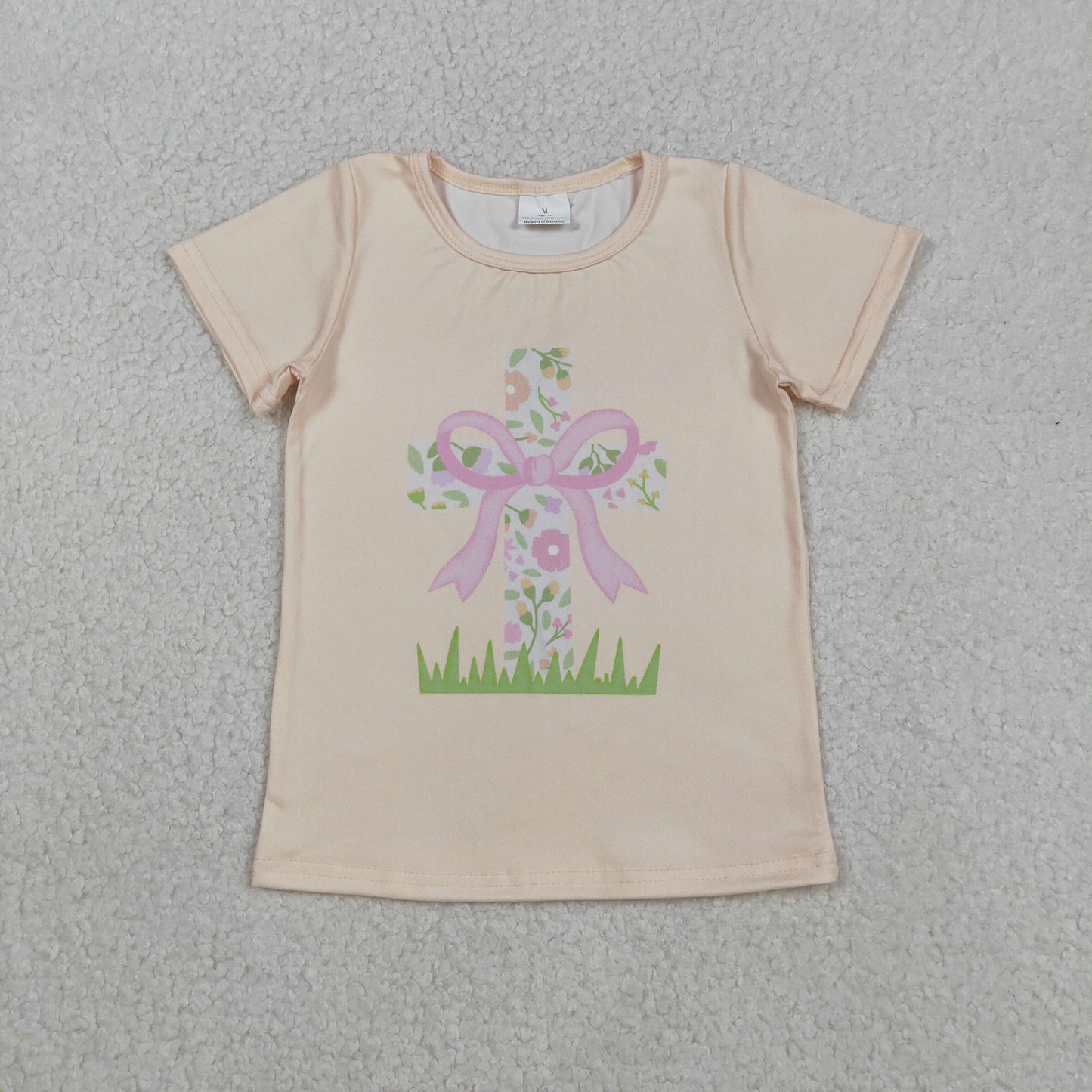 GT1397 Girls Easter cross bow short sleeve T-shirt top