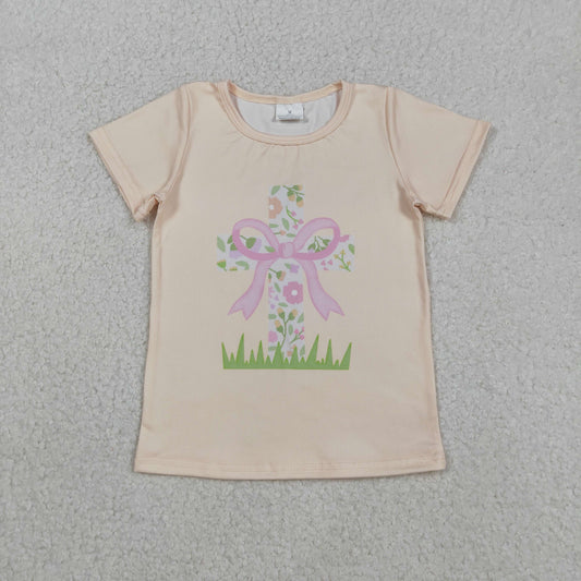 GT1397 Girls Easter cross bow short sleeve T-shirt top