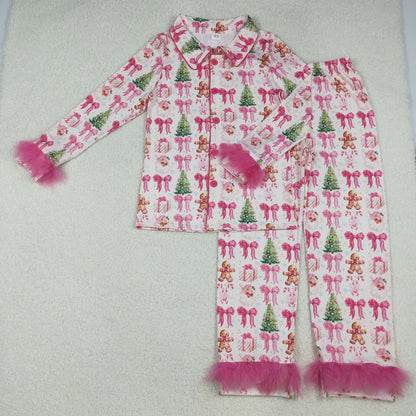 Family Matching Adult Baby girls Santa bow rose furry clothing pajamas